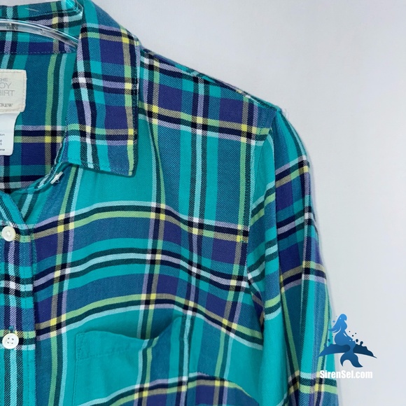 1165 J. Crew - The Boy Shirt - Plaid Button Up - Size 4 - Teal/Navy - Picture 4 of 14